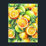 Orange Lemon Botanical Citrus Geometric Holiday Postcard<br><div class="desc">Geometric fresh oranges and lemons surrounded by lush green leaves.</div>
