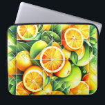Orange Lemon Botanical Citrus Geometric Laptop Sleeve<br><div class="desc">Geometric fresh oranges and lemons surrounded by lush green leaves.</div>