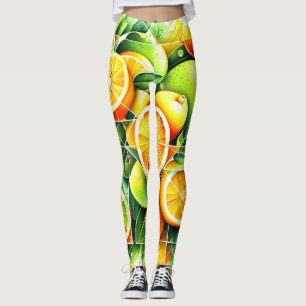 Orange Lemon Botanical Citrus Geometric Leggings