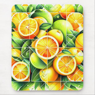 Orange Lemon Botanical Citrus Geometric Mouse Pad