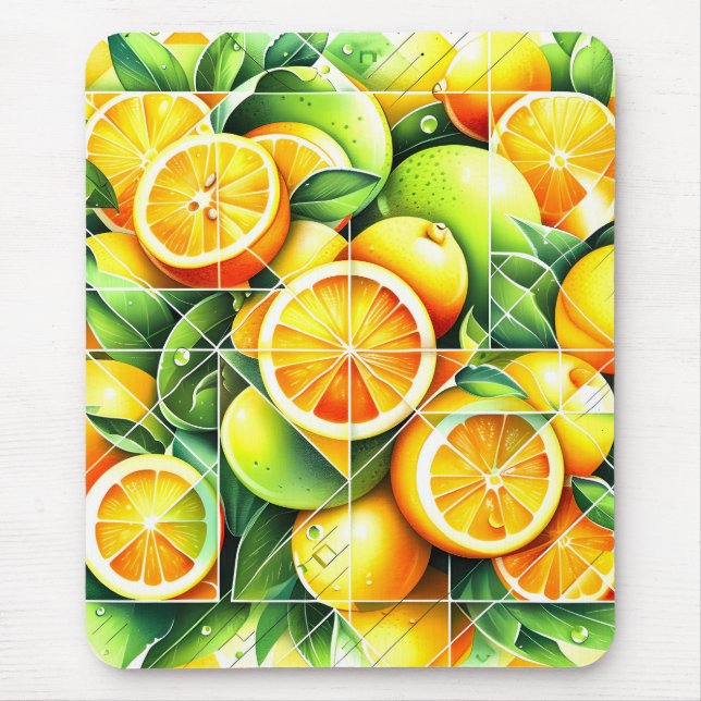 Orange Lemon Botanical Citrus Geometric Mouse Pad (Front)