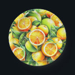 Orange Lemon Botanical Citrus Geometric Paper Plate<br><div class="desc">Geometric fresh oranges and lemons surrounded by lush green leaves.</div>