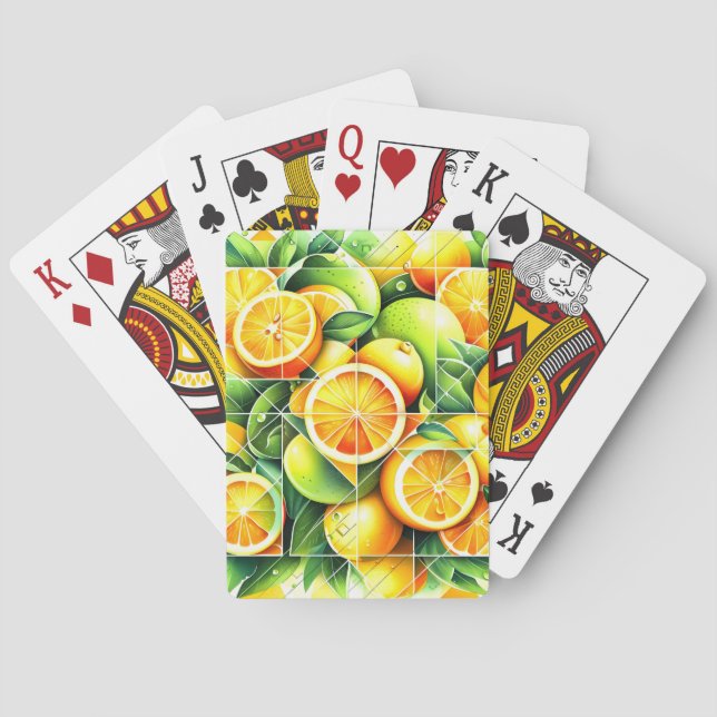 Orange Lemon Botanical Citrus Geometric Playing Cards (Back)