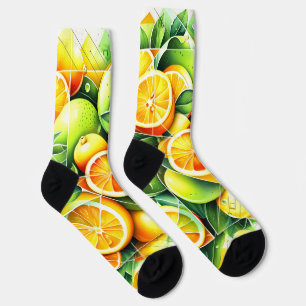 Orange Lemon Botanical Citrus Geometric Socks