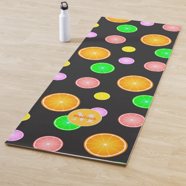 Orange lemon lime fruit summer pattern Monogram Yoga Mat (In Situ)