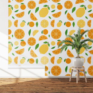 Orange & Lemon Pattern White Wallpaper