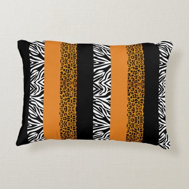 Orange Leopard and Zebra Custom Animal Print Decorative Cushion (Back)