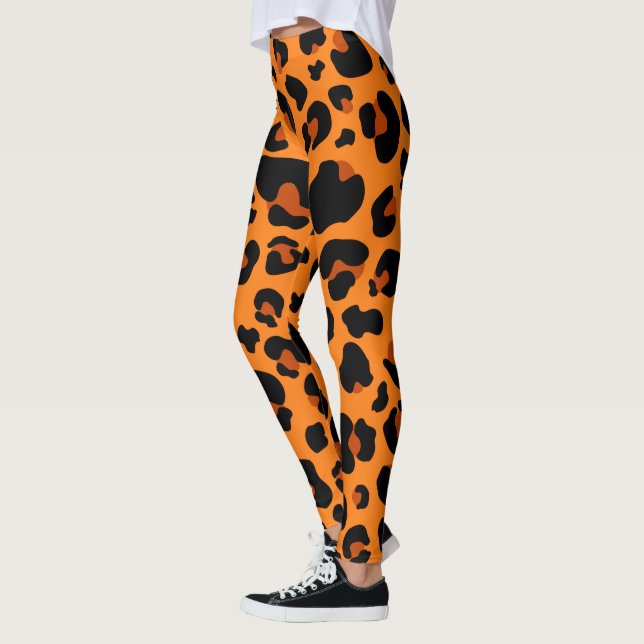 Orange Leopard Cheetah Skin Print Pattern Leggings (Left)