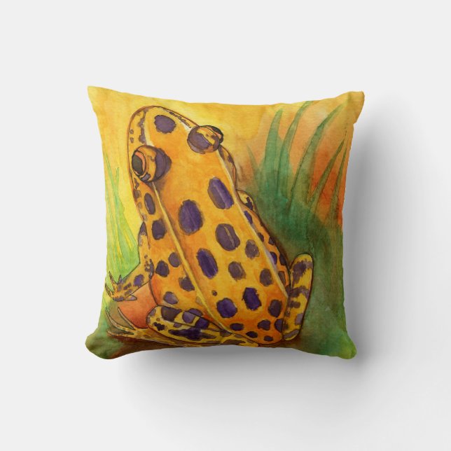Orange Leopard Frog Throw Pillow (Front)
