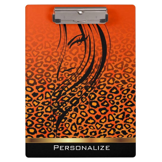 Orange Leopard Gradient Animal Print with Girl Clipboard (Front)