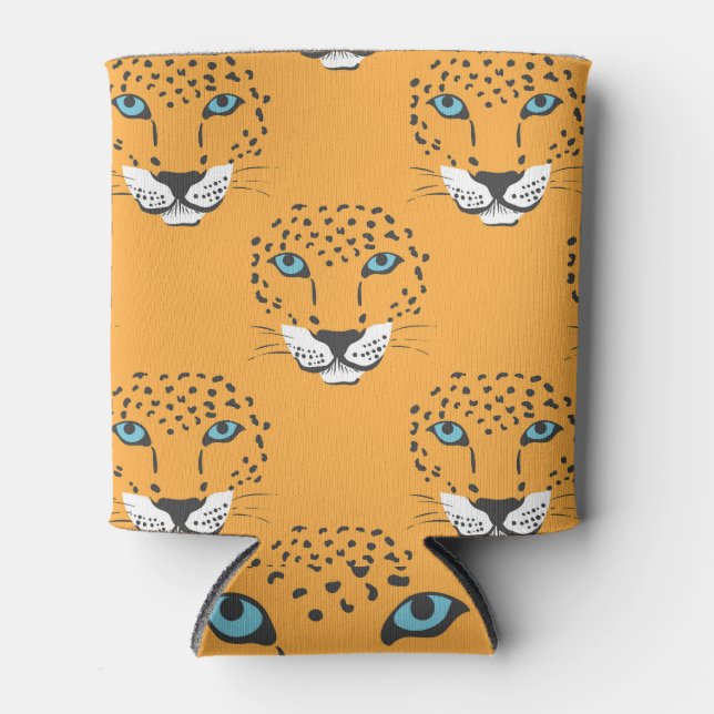 Orange leopard head, seamless pattern. can cooler (Front)