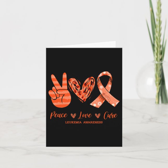 Orange Leopard Peace Love Cure Leukaemia Awareness Card (Front)