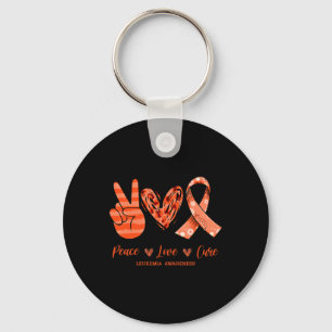 Orange Leopard Peace Love Cure Leukaemia Awareness Key Ring