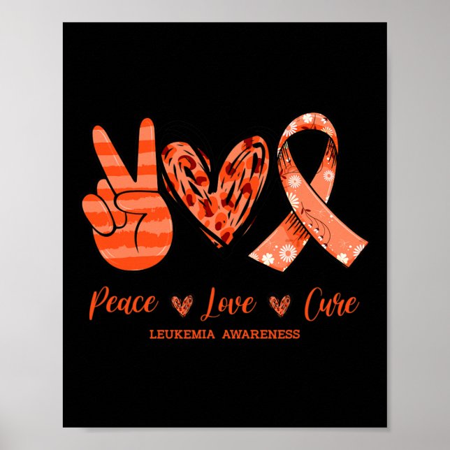 Orange Leopard Peace Love Cure Leukaemia Awareness Poster (Front)