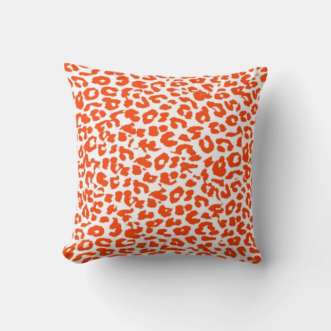 Orange Leopard Print Skin Fur Cushion (Front)
