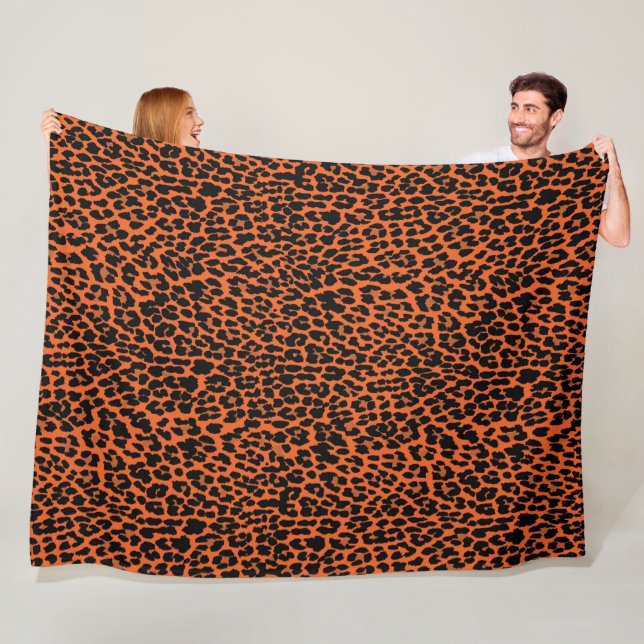 Orange Leopard Skin Print Fleece Blanket (In Situ)