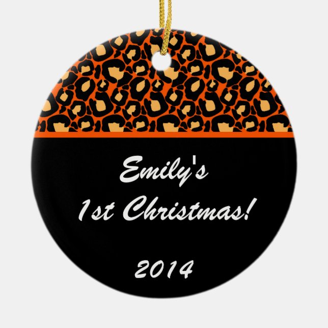 Orange Leopard Spot Personalised Name Ornament (Front)