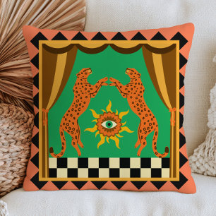 Orange Leopards Chequered Dopamine Aesthetic Retro Cushion