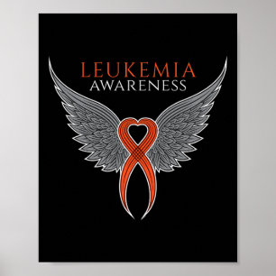 Orange Leukaemia Awareness Ribbon with Angel Wings Poster