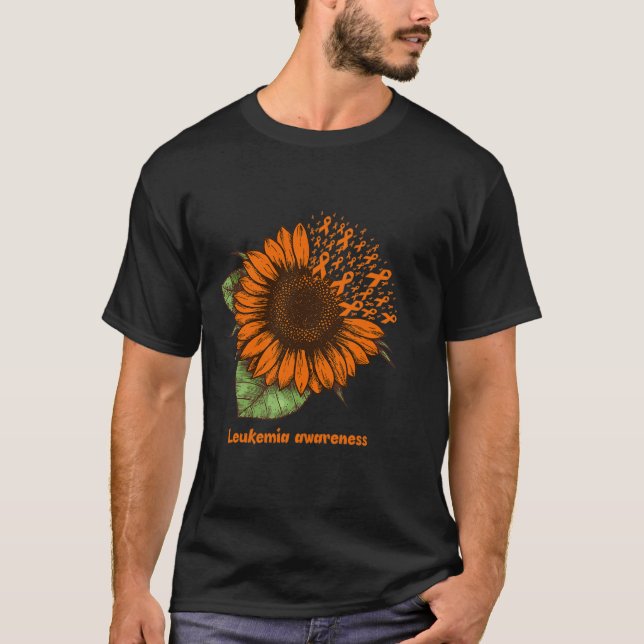 orange leukaemia awareness sunflower gift warrior  T-Shirt (Front)