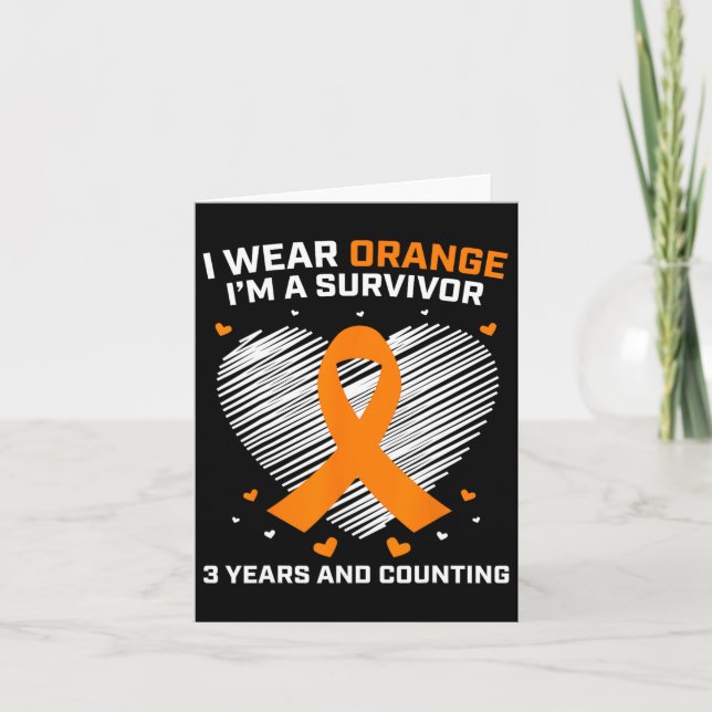 Orange Leukaemia Survivor Gifts 3 Years Cancer Fre Card (Front)