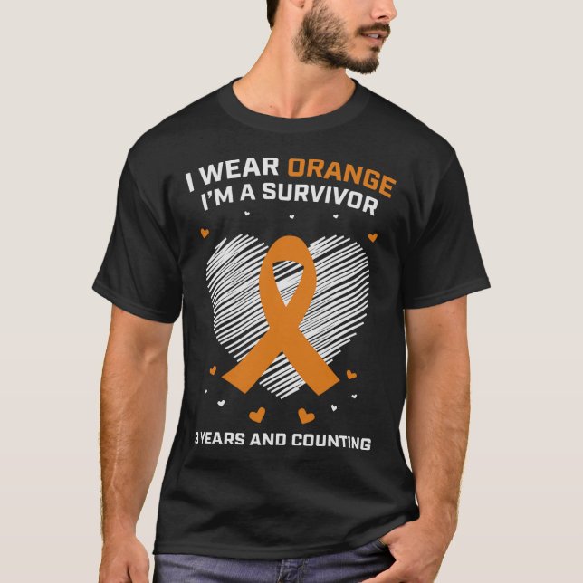 Orange Leukaemia Survivor Gifts 3 Years Cancer Fre T-Shirt (Front)