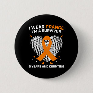 Orange Leukemia Survivor Gifts 5 Years Cancer Free 6 Cm Round Badge