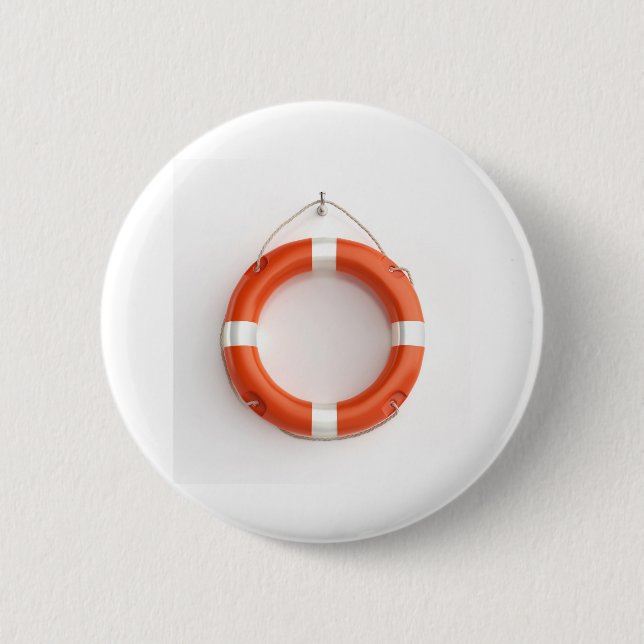 Orange lifebuoy ring 6 cm round badge (Front)