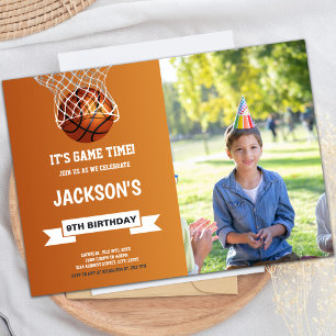 Orange Light Basketball Birthday Invitations photo
