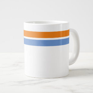 Orange Light Blue Top Edge Racing Stripes On White Large Coffee Mug