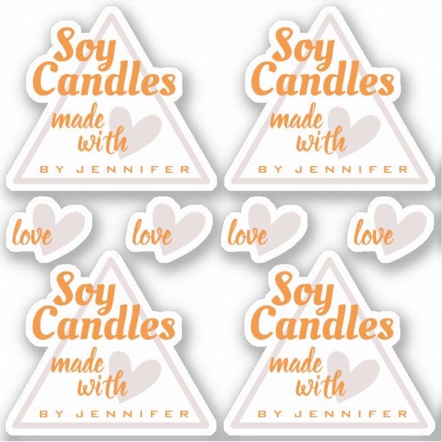 Orange Light Grey Heart Made with Love Soy Candles (Front)