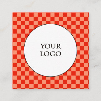 Orange Light Orange Checks Pattern & Logo Square Business Card