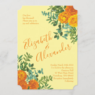 Orange & Light Yellow Peony & Rose Floral Wedding Invitation