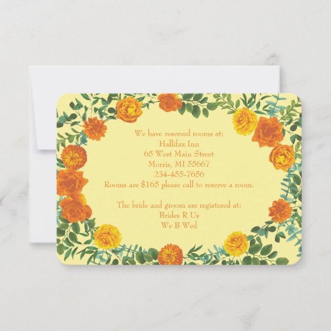 Orange & Light Yellow Peony Rose Information Invitation (Front)