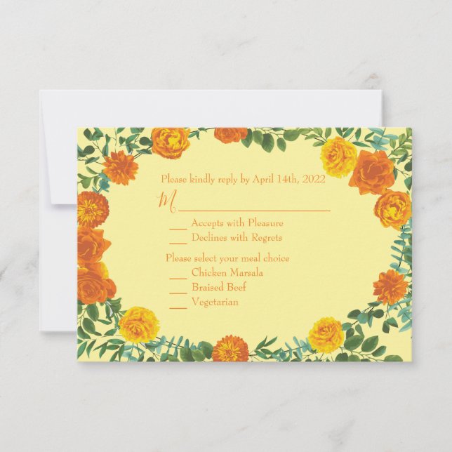 Orange & Light Yellow Peony Rose Invitation Reply (Front)