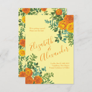 Orange Light Yellow Peony Rose Wedding Save Date Invitation
