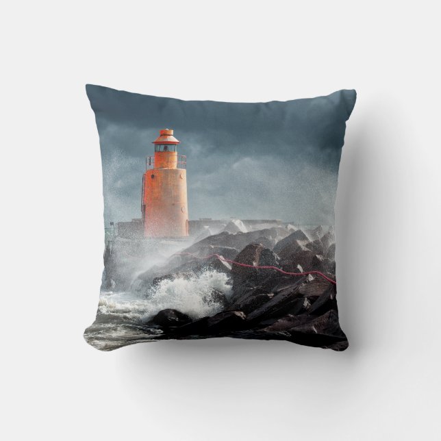 ORANGE LIGHTHOUSE ON ROCK CUSHION (Front)