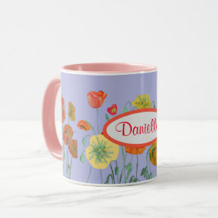 Orange Lilac Shabby Poppy Poppies Watercolor  Mug