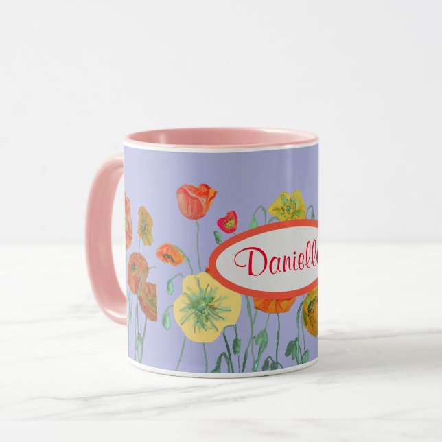 Orange Lilac Shabby Poppy Poppies Watercolor  Mug (Front Left)