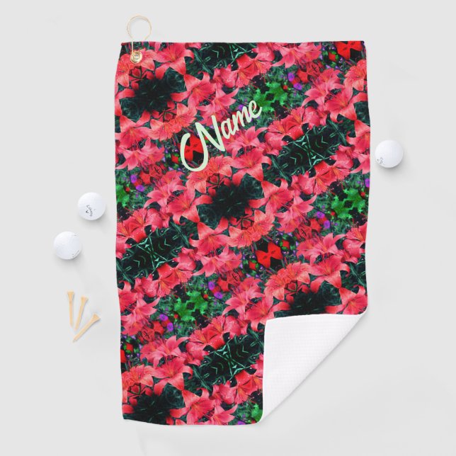 Orange Lilies Abstract Pattern Personalised      Golf Towel (InSitu)