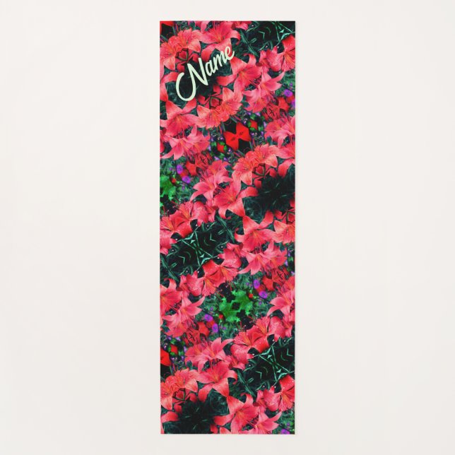 Orange Lilies Abstract Pattern Personalised        Yoga Mat (Front)