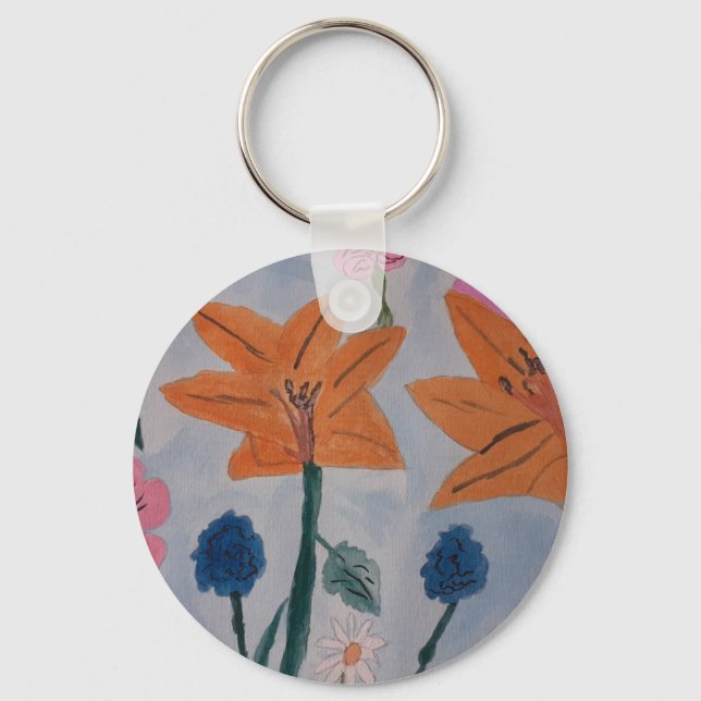 Orange Lilies Badge Key Ring (Front)