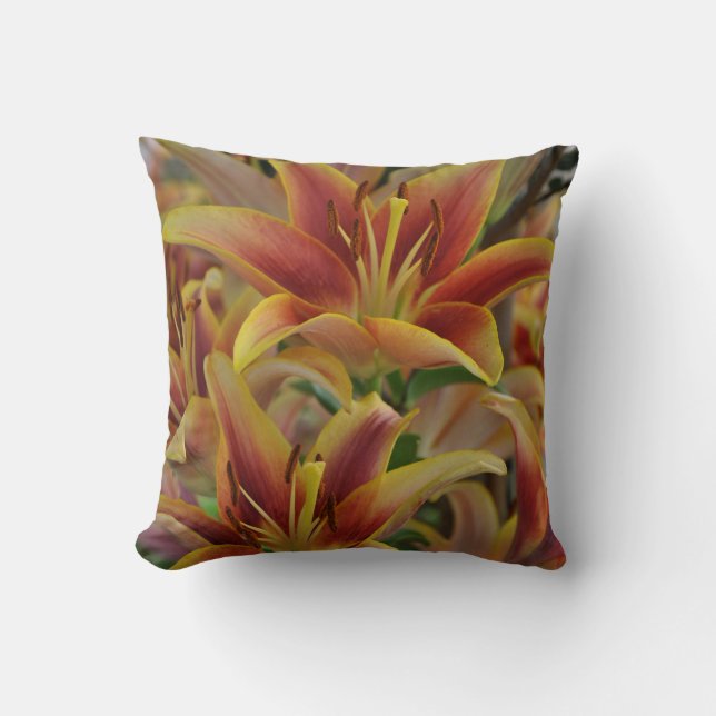 Orange lilies floral print cushion (Front)