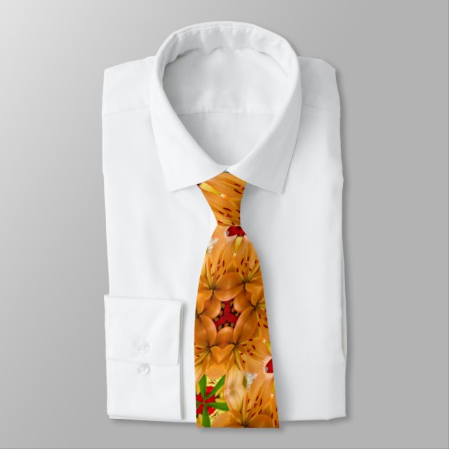 Orange Lilium Pattern Tie (Tied)