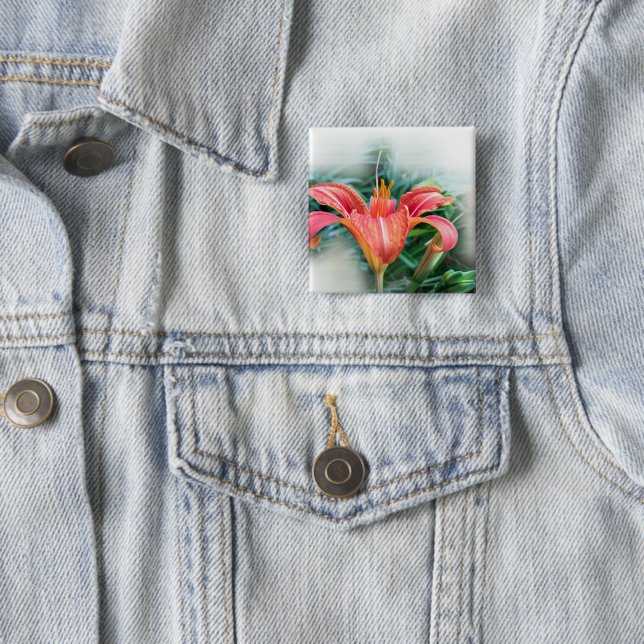 orange lily 15 cm square badge (In Situ)