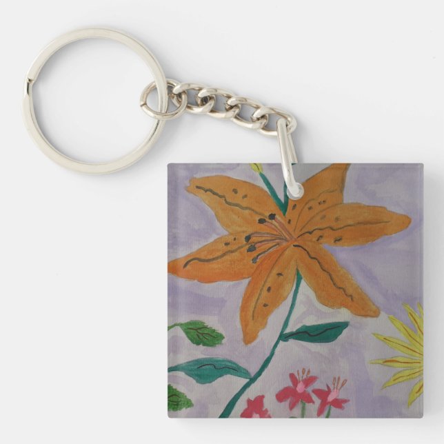 Orange Lily Acrylic Key Ring (Front)