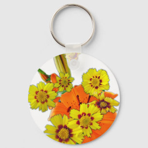 orange lily and daisy flowers key ring