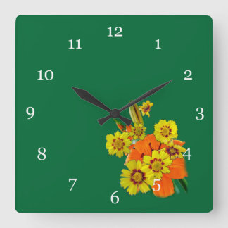 orange lily and daisy flowers square wall clock