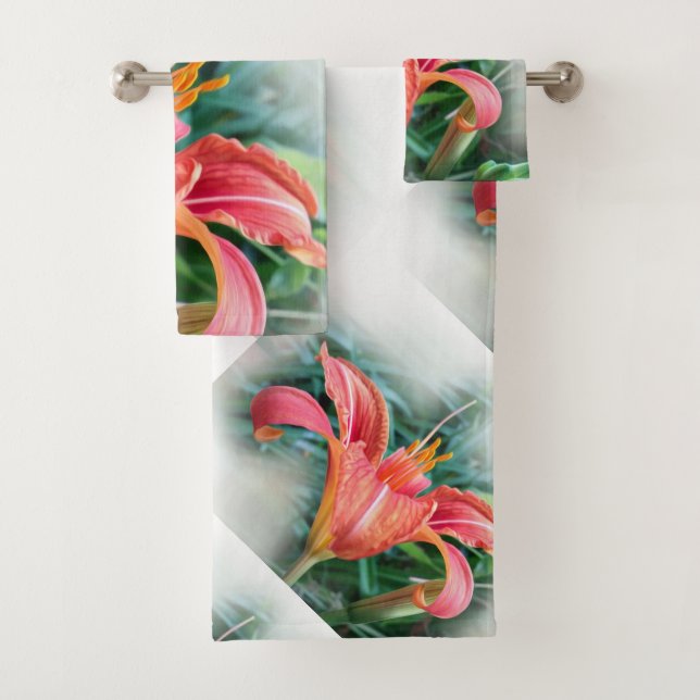 orange lily bath towel set (Insitu)