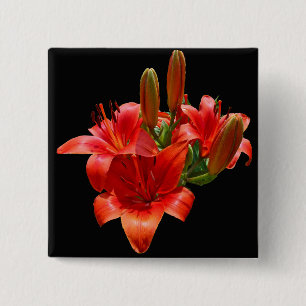Orange Lily Blossoms 15 Cm Square Badge